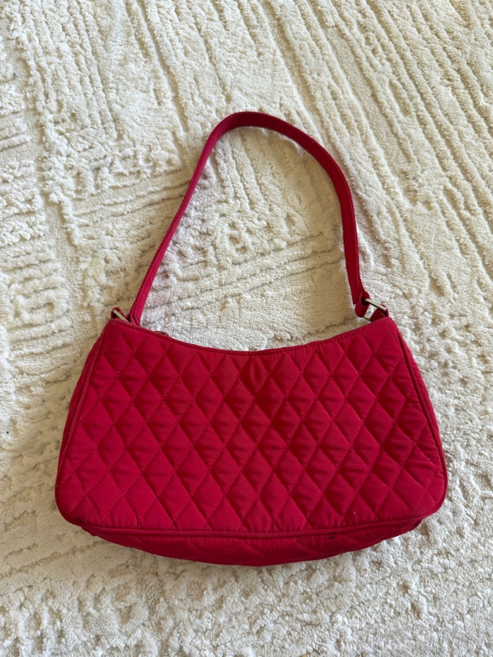Vera Bradley Red Quilted Shoulder Bag Nylon Baguette Style Purse